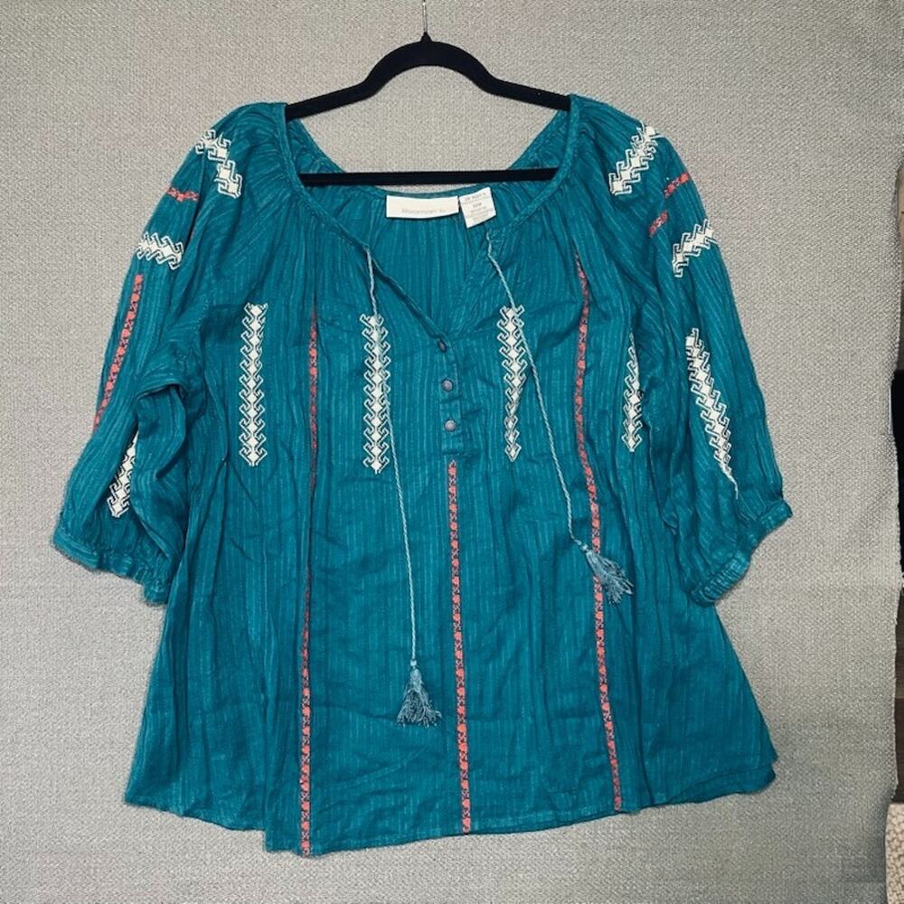 Roaman's Shirt Womens 22W Teal Crochet Lace Peasant Tunic Boho